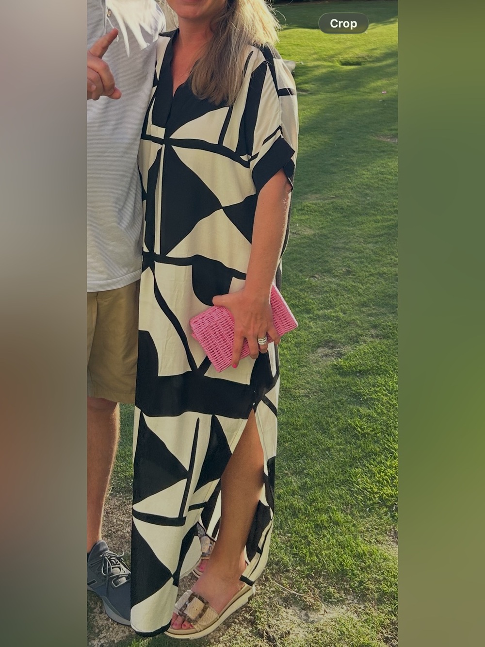 Allegra Kaftan Abstract Black & White Maxi Dress with Side Slit